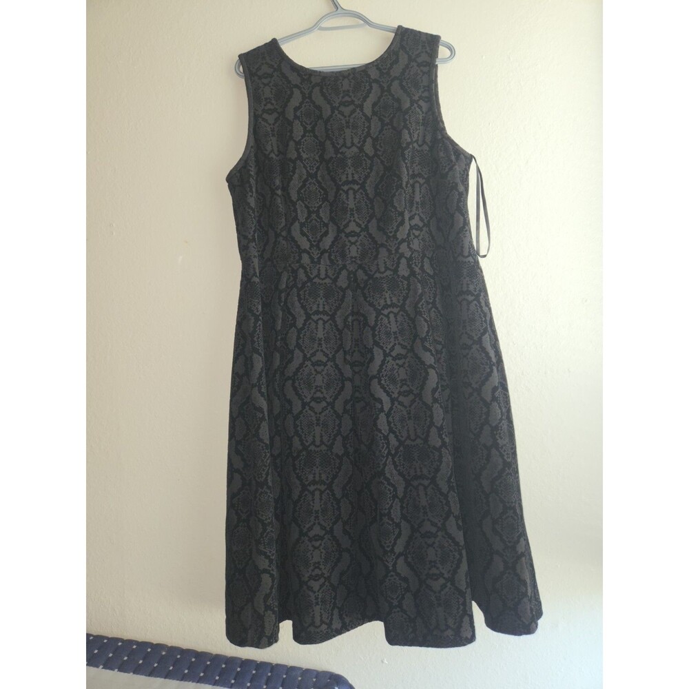 Calvin Klein Womens Black Gray Snake Print Sleeveless Fit Flare Dress Size 16W